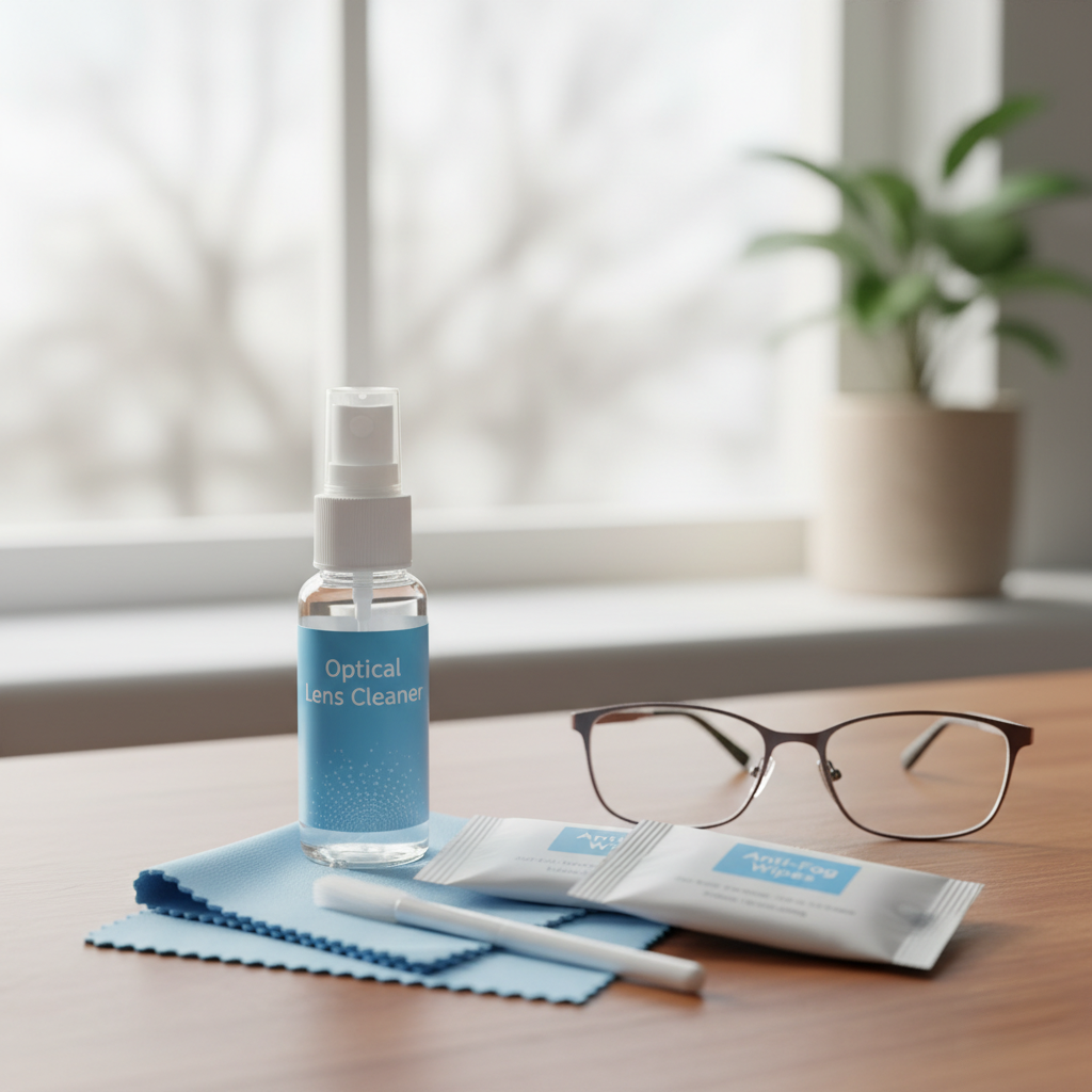 Produits anti-buée avec spray nettoyant, lingettes et chiffon microfibre, solutions pour éviter la buée sur les lunettes
