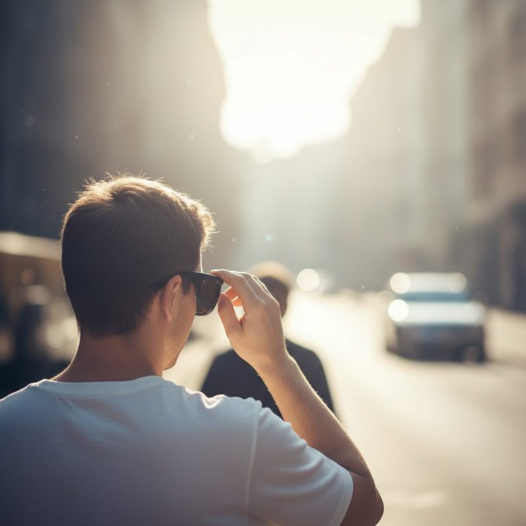 Homme portant des lunettes de soleil après une chirurgie laser des yeux, conseils pour rentrer chez soi