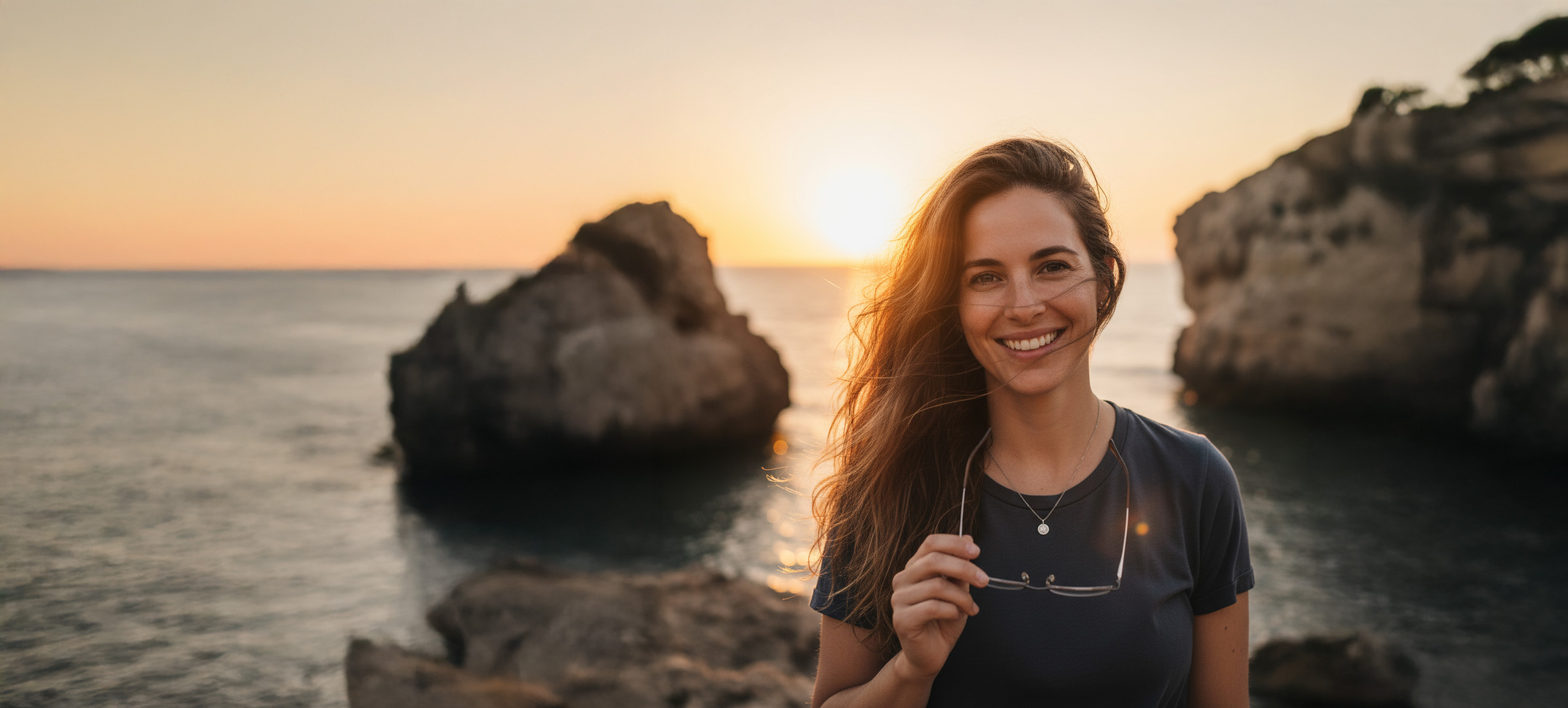 Femme lunettes sur la plage
